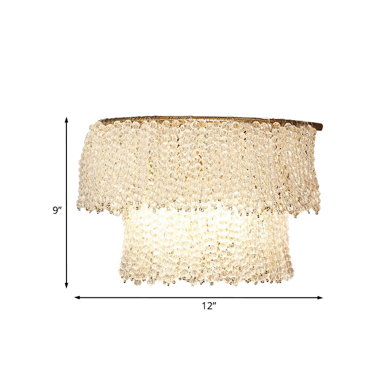 Crystal Bead Strand 2-Layer Sconce Lamp Modernism 2 Lights Bedside Wall Lighting in Gold Clearhalo 'Cast Iron' 'Glass' 'Industrial' 'Modern wall lights' 'Modern' 'Tiffany' 'Traditional wall lights' 'Wall Lamps & Sconces' 'Wall Lights' Lighting' 963580