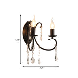 Black Candle-Style Wall Lamp Fixture Country Metal 2 Heads Corridor Crystal Wall Lighting Idea Clearhalo 'Wall Lamps & Sconces' 'Wall Lights' Lighting' 963599