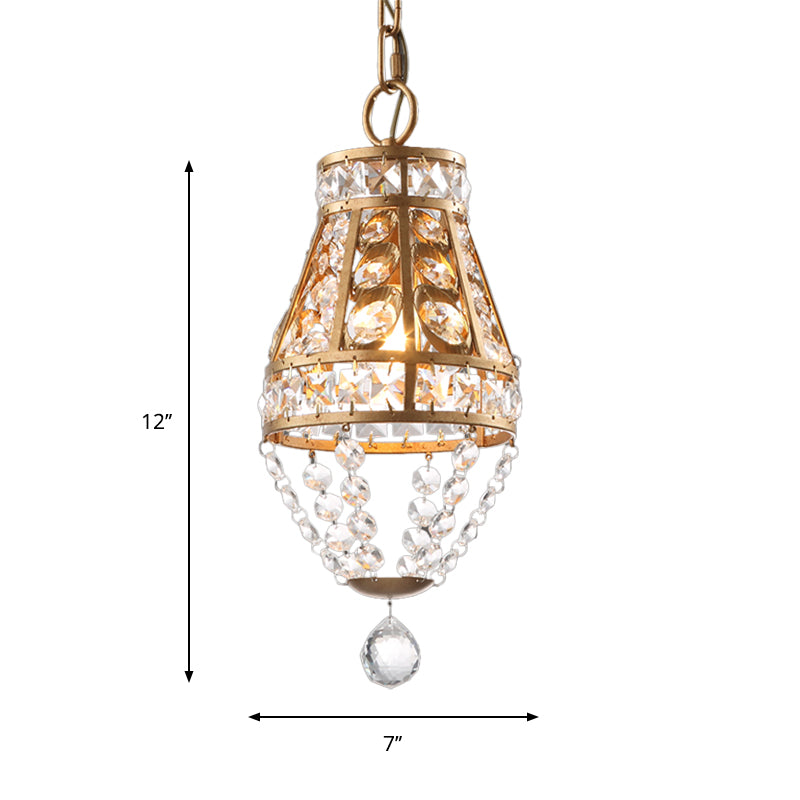 Gold Finish 1-Head Pendant Lighting Farmhouse Faceted Crystal Conic Suspension Lamp for Restaurant Clearhalo 'Ceiling Lights' 'Pendant Lights' 'Pendants' Lighting' 963615