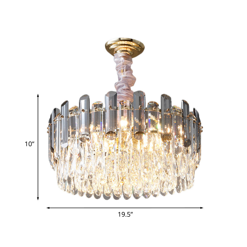 Layered Drum Crystal Chandelier Contemporary 5-Light Dining Room Ceiling Suspension Lamp in Gold Clearhalo 'Ceiling Lights' 'Chandeliers' Lighting' options 963625