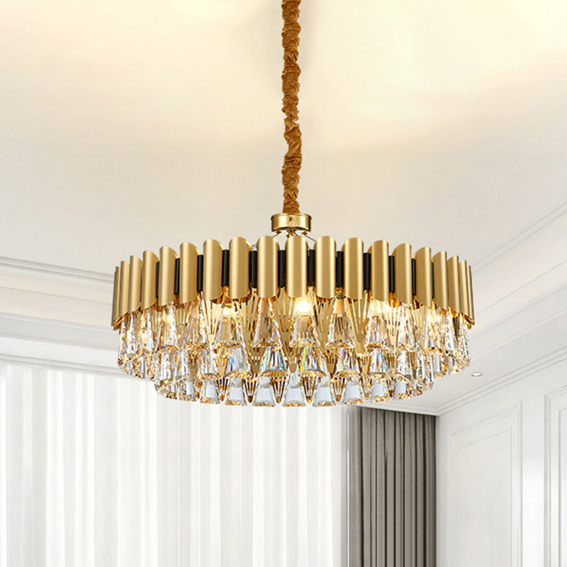 Polished Gold 8 Lights Drop Lamp Postmodern Tiered Crystal Triangle Chandelier Pendant Clearhalo 'Ceiling Lights' 'Chandeliers' Lighting' options 963626