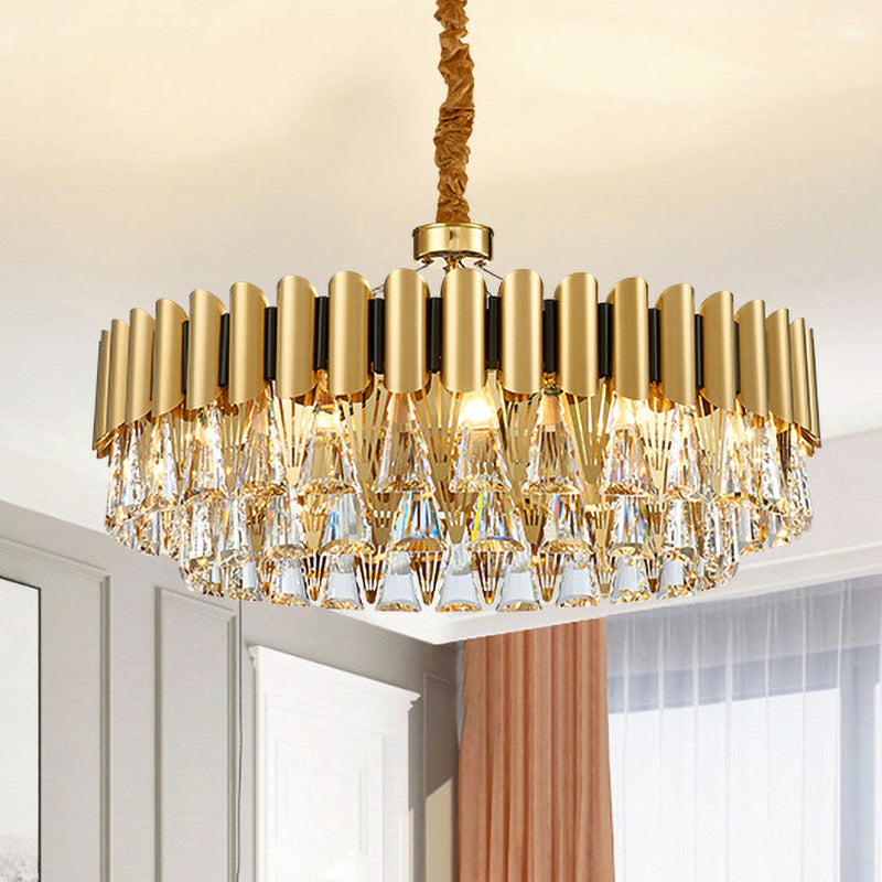 Polished Gold 8 Lights Drop Lamp Postmodern Tiered Crystal Triangle Chandelier Pendant Clearhalo 'Ceiling Lights' 'Chandeliers' Lighting' options 963627