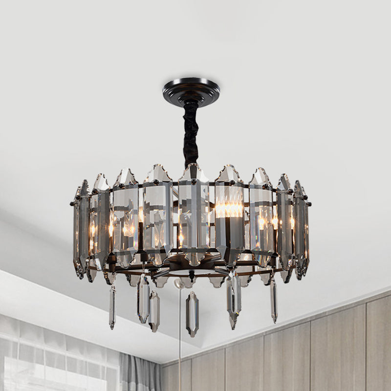 Circular Bedroom Ceiling Chandelier Modern Crystal 6 Heads Black Hanging Pendant Light Clearhalo 'Ceiling Lights' 'Chandeliers' Lighting' options 963668