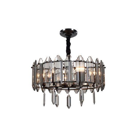 Circular Bedroom Ceiling Chandelier Modern Crystal 6 Heads Black Hanging Pendant Light Clearhalo 'Ceiling Lights' 'Chandeliers' Lighting' options 963669