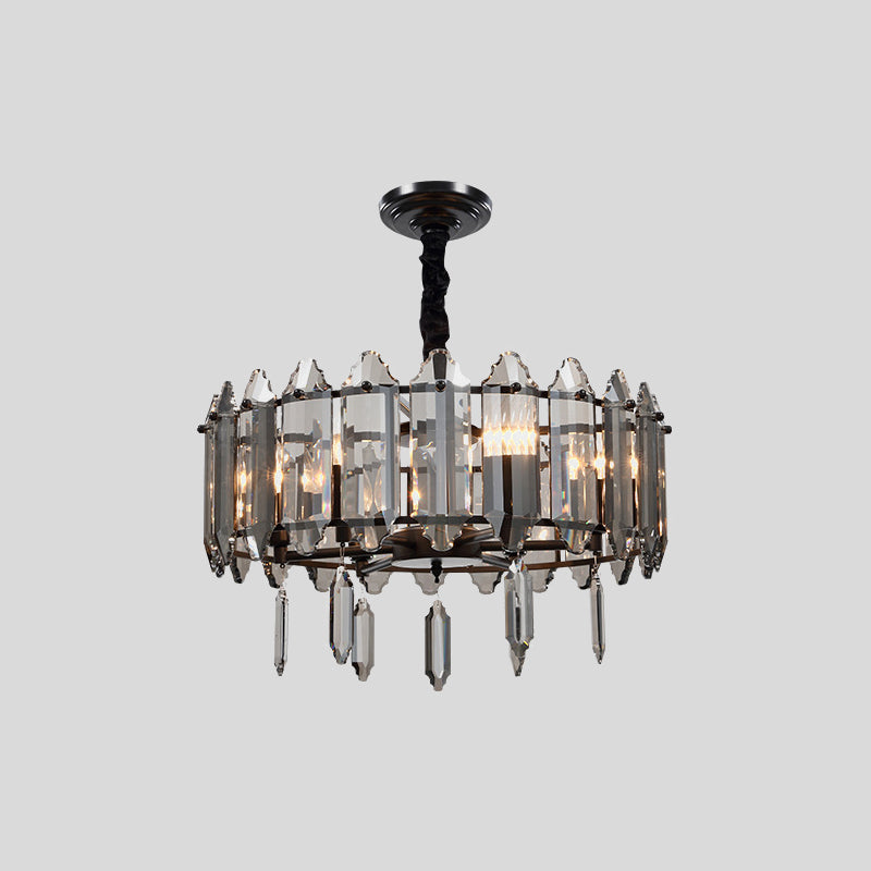 Circular Bedroom Ceiling Chandelier Modern Crystal 6 Heads Black Hanging Pendant Light Clearhalo 'Ceiling Lights' 'Chandeliers' Lighting' options 963670