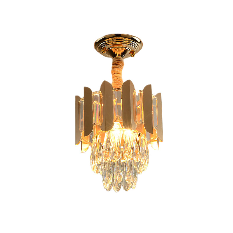 3 Lights Clear/Smoke Crystal Semi Flush Antique Gold/Black/Rose Gold 3 Tiers Hallway Ceiling Flushmount Lamp Clearhalo 'Ceiling Lights' 'Close To Ceiling Lights' 'Close to ceiling' 'Semi-flushmount' Lighting' 963741