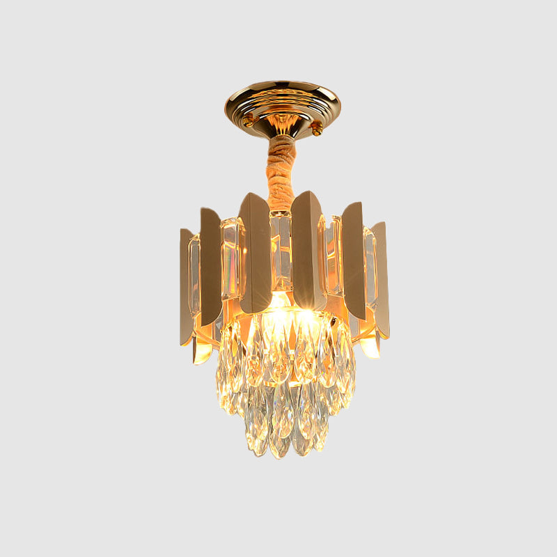 3 Lights Clear/Smoke Crystal Semi Flush Antique Gold/Black/Rose Gold 3 Tiers Hallway Ceiling Flushmount Lamp Clearhalo 'Ceiling Lights' 'Close To Ceiling Lights' 'Close to ceiling' 'Semi-flushmount' Lighting' 963742