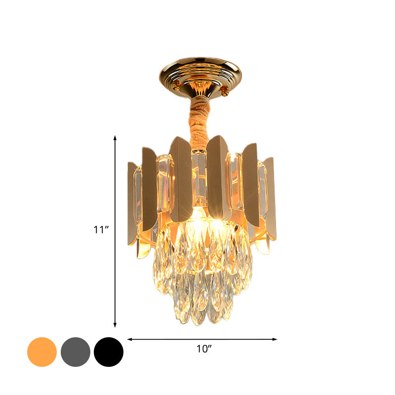 3 Lights Clear/Smoke Crystal Semi Flush Antique Gold/Black/Rose Gold 3 Tiers Hallway Ceiling Flushmount Lamp Clearhalo 'Ceiling Lights' 'Close To Ceiling Lights' 'Close to ceiling' 'Semi-flushmount' Lighting' 963743