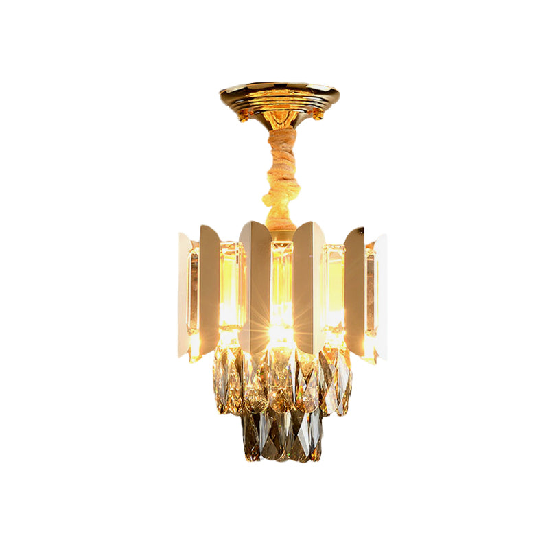 3 Lights Clear/Smoke Crystal Semi Flush Antique Gold/Black/Rose Gold 3 Tiers Hallway Ceiling Flushmount Lamp Clearhalo 'Ceiling Lights' 'Close To Ceiling Lights' 'Close to ceiling' 'Semi-flushmount' Lighting' 963746