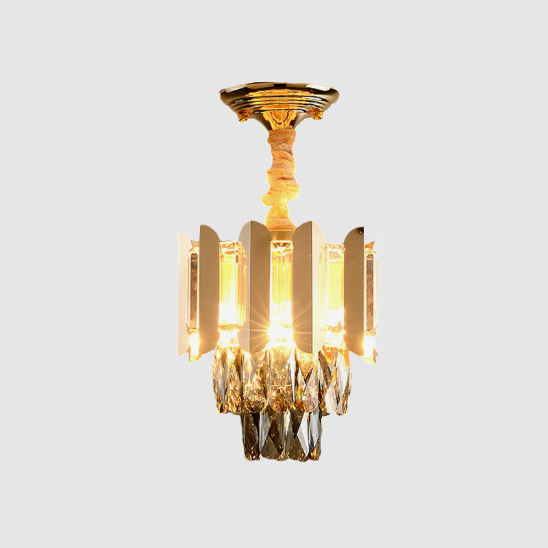 3 Lights Clear/Smoke Crystal Semi Flush Antique Gold/Black/Rose Gold 3 Tiers Hallway Ceiling Flushmount Lamp Clearhalo 'Ceiling Lights' 'Close To Ceiling Lights' 'Close to ceiling' 'Semi-flushmount' Lighting' 963747