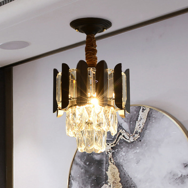 3 Lights Clear/Smoke Crystal Semi Flush Antique Gold/Black/Rose Gold 3 Tiers Hallway Ceiling Flushmount Lamp Clearhalo 'Ceiling Lights' 'Close To Ceiling Lights' 'Close to ceiling' 'Semi-flushmount' Lighting' 963749