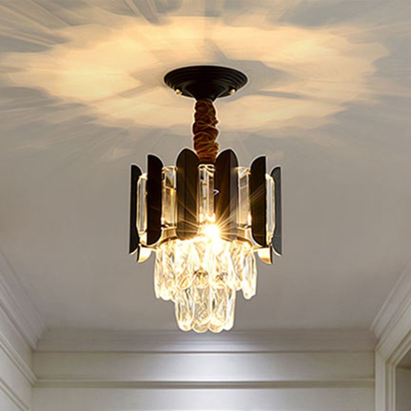 3 Lights Clear/Smoke Crystal Semi Flush Antique Gold/Black/Rose Gold 3 Tiers Hallway Ceiling Flushmount Lamp Clearhalo 'Ceiling Lights' 'Close To Ceiling Lights' 'Close to ceiling' 'Semi-flushmount' Lighting' 963750