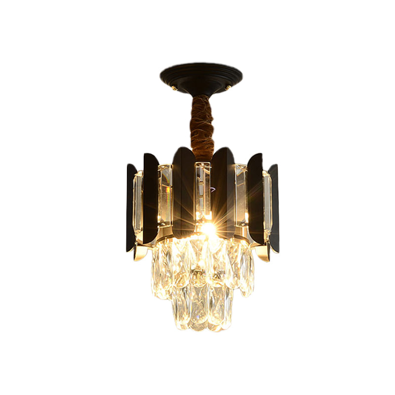 3 Lights Clear/Smoke Crystal Semi Flush Antique Gold/Black/Rose Gold 3 Tiers Hallway Ceiling Flushmount Lamp Clearhalo 'Ceiling Lights' 'Close To Ceiling Lights' 'Close to ceiling' 'Semi-flushmount' Lighting' 963751