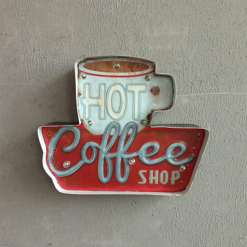 Retro LED Wall Mounted Light Red Coffee Cup/White Milk Bottle Signage Night Lamp with Iron Shade for Shop Red Clearhalo 'Night Lights' 'Wall Lights' Lighting' 964131