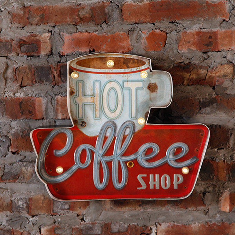 Retro LED Wall Mounted Light Red Coffee Cup/White Milk Bottle Signage Night Lamp with Iron Shade for Shop Clearhalo 'Night Lights' 'Wall Lights' Lighting' 964132