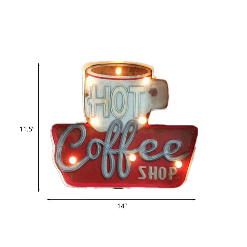 Retro LED Wall Mounted Light Red Coffee Cup/White Milk Bottle Signage Night Lamp with Iron Shade for Shop Clearhalo 'Night Lights' 'Wall Lights' Lighting' 964134