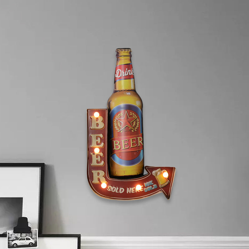 Beer/Car/Anchor Sign Flush Wall Sconce Modern Metallic Restaurant Battery Operated LED Night Light in Black and Red/Pink/Blue and Yellow Clearhalo 'Night Lights' 'Wall Lights' Lighting' 964149