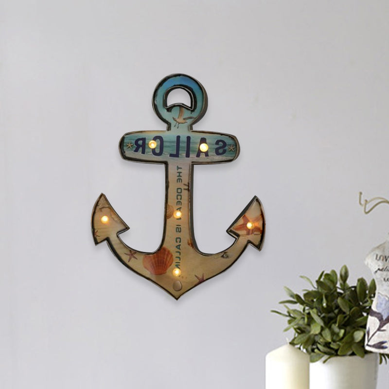 Beer/Car/Anchor Sign Flush Wall Sconce Modern Metallic Restaurant Battery Operated LED Night Light in Black and Red/Pink/Blue and Yellow Clearhalo 'Night Lights' 'Wall Lights' Lighting' 964155