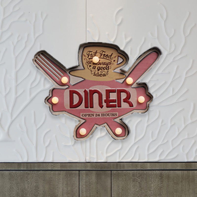 Beer/Car/Anchor Sign Flush Wall Sconce Modern Metallic Restaurant Battery Operated LED Night Light in Black and Red/Pink/Blue and Yellow Clearhalo 'Night Lights' 'Wall Lights' Lighting' 964160