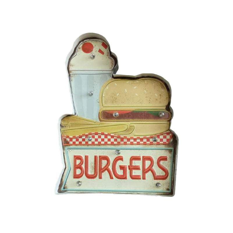 Retro Burger/Drinks Sign Iron Night Lamp LED Wall Mount Lighting in Blue and Yellow/White for Cinema Bar Clearhalo 'Night Lights' 'Wall Lights' Lighting' 964188