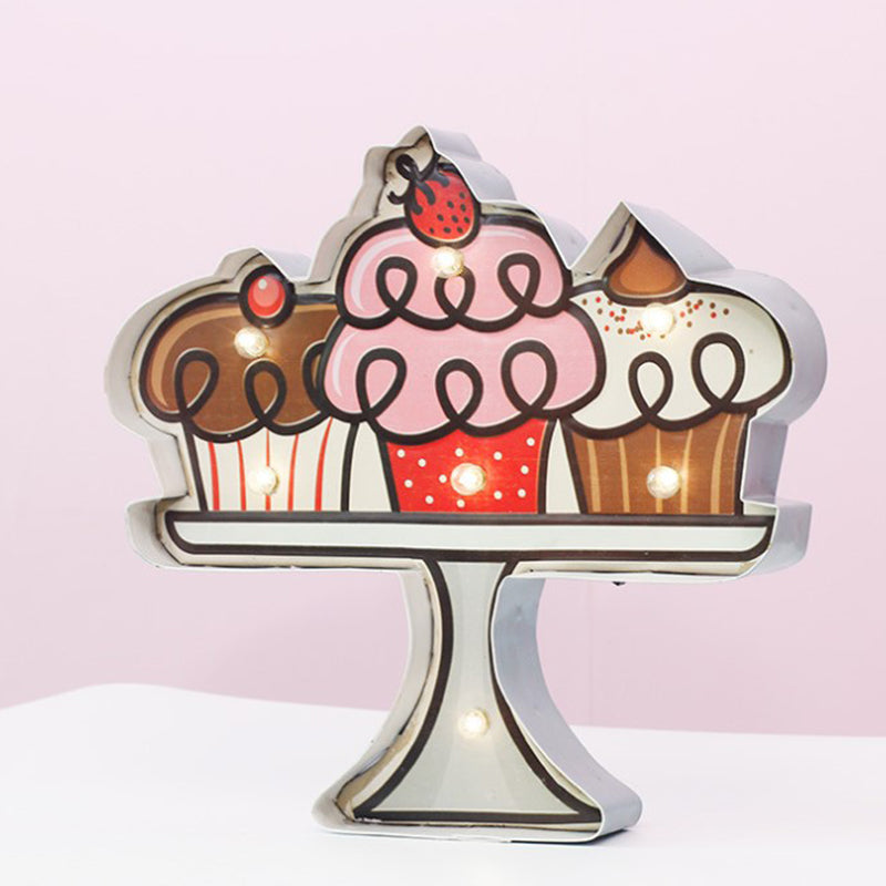 Vintage LED Flush Wall Sconce Light White and Brown Cake/Pink Ice Cream/Blue and Red Drinks Wall Mount Night Lamp with Iron Shade for Bistro White-Brown Clearhalo 'Night Lights' 'Wall Lights' Lighting' 964220