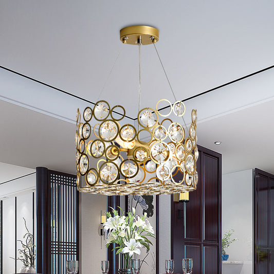 Cutout Dot Metal Chandelier Lighting Modernist 4-Bulb Dining Room Ceiling Hang Fixture with Crystal Bead Detail Gold Clearhalo 'Ceiling Lights' 'Chandeliers' 'Modern Chandeliers' 'Modern' Lighting' 964248