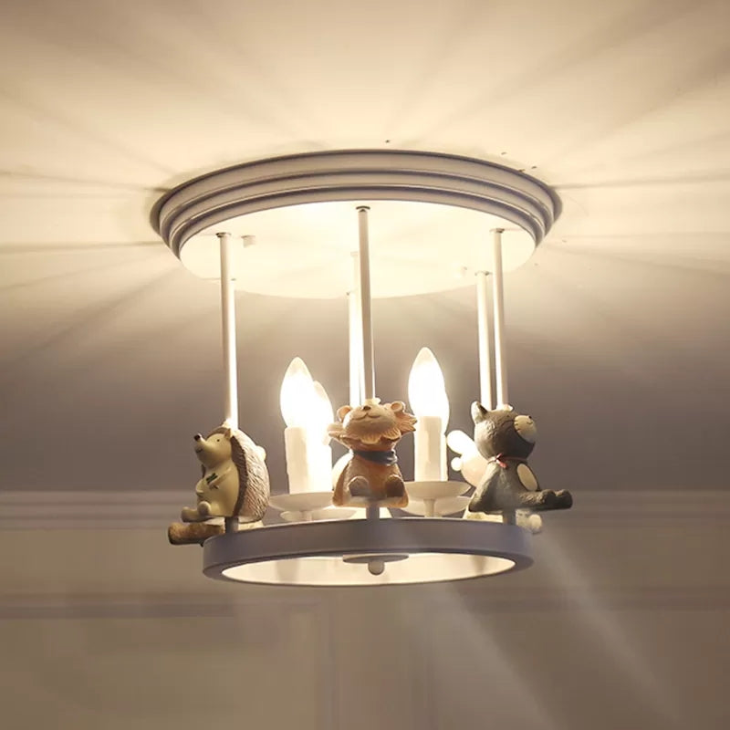 Kids Bedroom Candle Semi Flush Mount Light with Animal Metal 4 Lights Modern White Ceiling Fixture Clearhalo 'Ceiling Lights' 'Close To Ceiling Lights' 'Close to ceiling' 'Semi-flushmount' Lighting' 96465