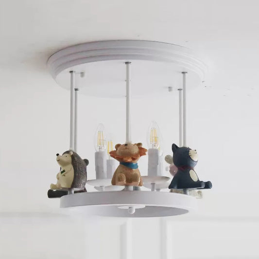 Kids Bedroom Candle Semi Flush Mount Light with Animal Metal 4 Lights Modern White Ceiling Fixture White Clearhalo 'Ceiling Lights' 'Close To Ceiling Lights' 'Close to ceiling' 'Semi-flushmount' Lighting' 96466