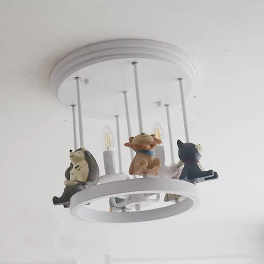 Kids Bedroom Candle Semi Flush Mount Light with Animal Metal 4 Lights Modern White Ceiling Fixture Clearhalo 'Ceiling Lights' 'Close To Ceiling Lights' 'Close to ceiling' 'Semi-flushmount' Lighting' 96467