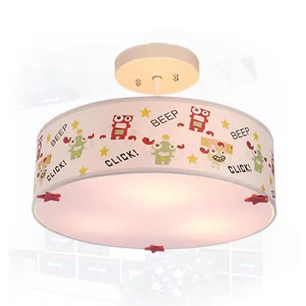 3-Light Drum Semi Flush Mount Light with Robot Cartoon Fabric Ceiling Light for Baby Room Clearhalo 'Ceiling Lights' 'Close To Ceiling Lights' 'Close to ceiling' 'Semi-flushmount' Lighting' 96481