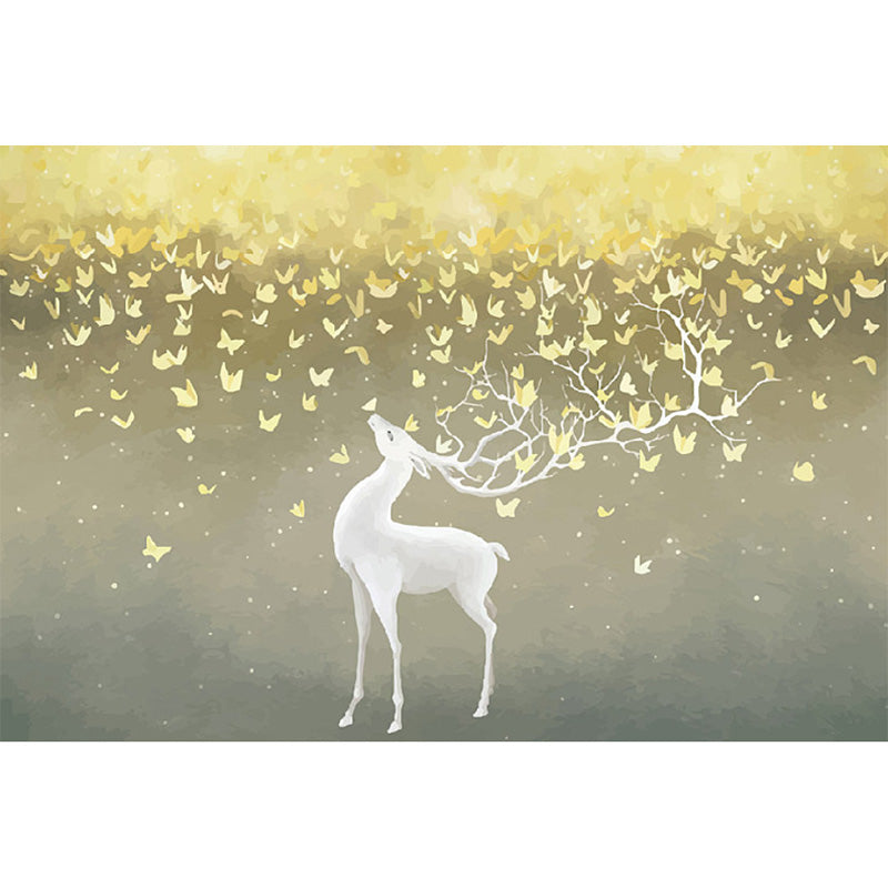 White and Gold Deer Wall Art Water-Resistant Mural Wallpaper for Living Room Clearhalo 'Wall Decor' 'Wall Mural' 965030