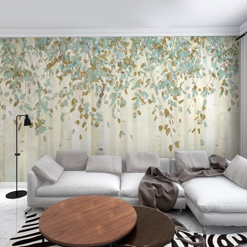 Stain-Resistant Forest Mural Wallpaper Full Size Minimalist Wall Art in Blue and Brown for Living Room Clearhalo 'Wall Decor' 'Wall Mural' 965192