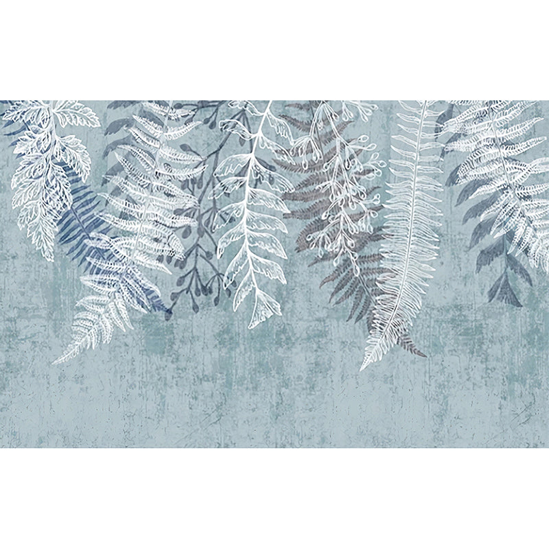 Whole Illustration Style Fern Mural for Home Decoration in Grey and Blue, Customized Size Available Clearhalo 'Wall Decor' 'Wall Mural' 965254