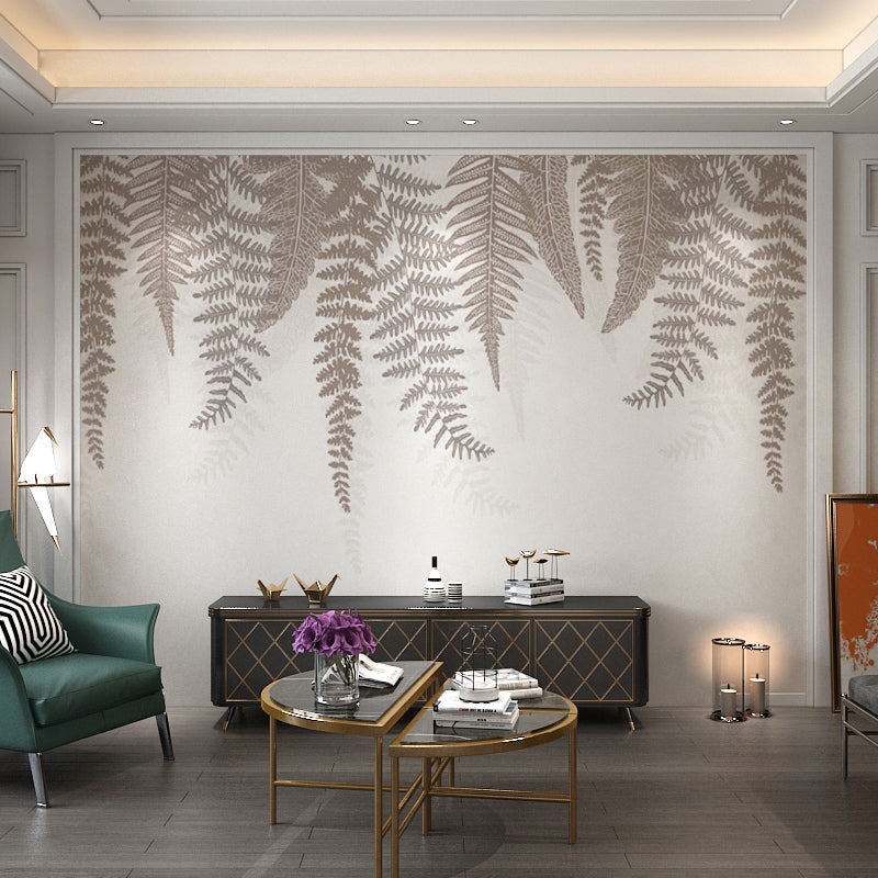 Stain-Resistant Tropical Fern Mural Non-Woven Fabric Minimalist Wall Decor for Accent Wall Grey Clearhalo 'Wall Decor' 'Wall Mural' 965256