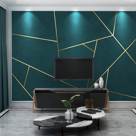 Simple Line and Geometries Mural Wallpaper for Home Decoration, Extra Large Wall Art in Dark Green and Gold Clearhalo 'Wall Decor' 'Wall Mural' 965482