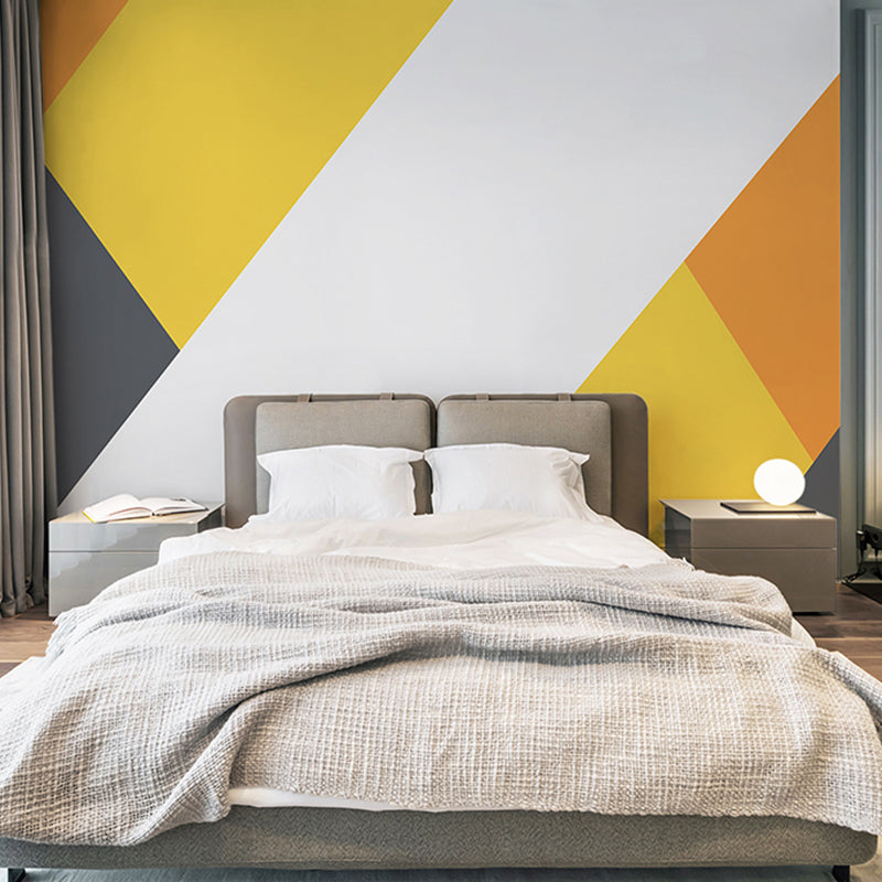 Yellow and White Minimalist Mural Whole Geometries Wall Covering for Gallery Yellow-White Clearhalo 'Wall Decor' 'Wall Mural' 965511