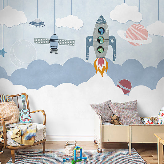 Stain-Resistant Rocket Wall Covering Personalized Minimalist Wall Mural for Kindergartner Clearhalo 'Wall Decor' 'Wall Mural' 965567