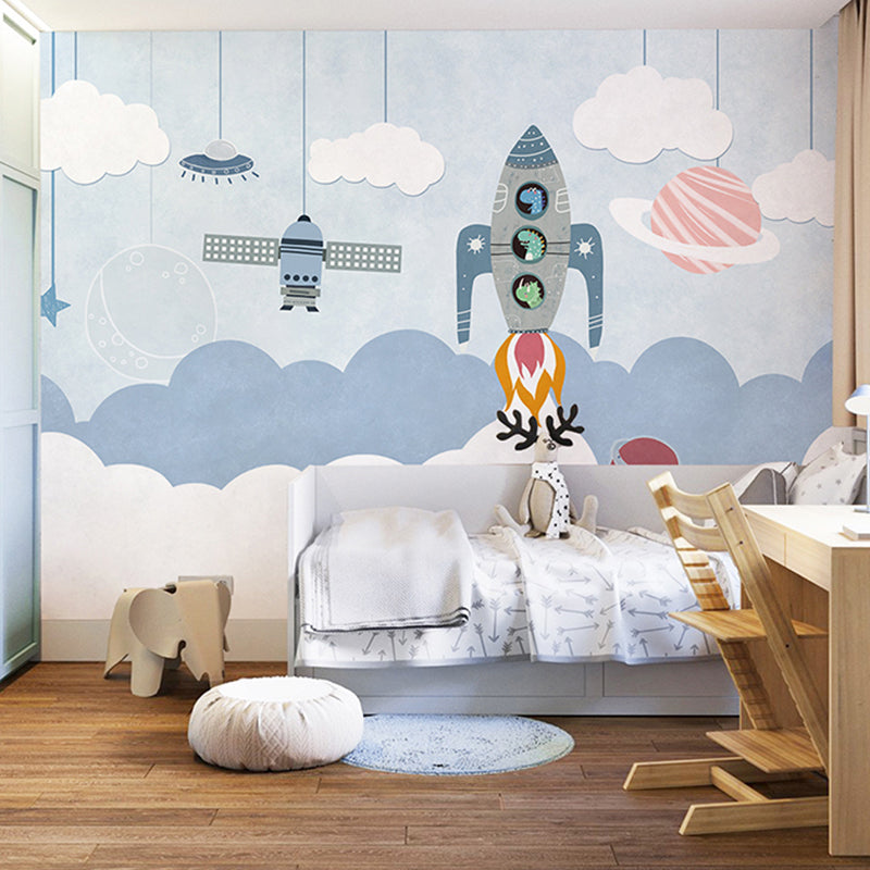 Stain-Resistant Rocket Wall Covering Personalized Minimalist Wall Mural for Kindergartner Clearhalo 'Wall Decor' 'Wall Mural' 965568