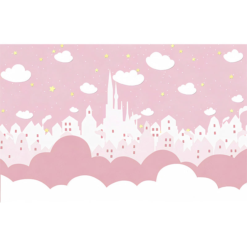 Pink String of Castles Mural Cartoon Childrens Art Moisture