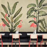 Big Flamingo and Leaf Mural in Pink and Green Non-Woven Fabric Wall Art for Home Decor, Made to Measure Clearhalo 'Wall Decor' 'Wall Mural' 965602