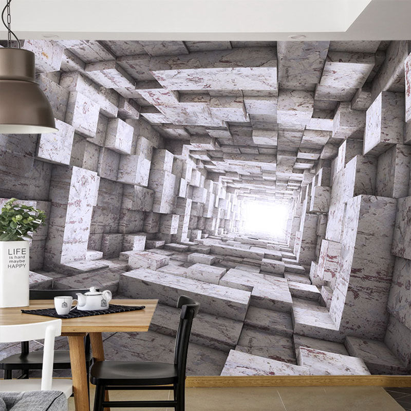 Photo Outspread 3D Geometries Mural Full Size Wall Art for Coffee Shop, Made to Measure Grey Clearhalo 'Wall Decor' 'Wall Mural' 965707