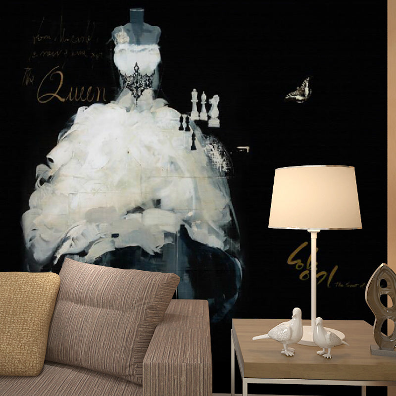 White and Black Classic Mural Personalized Size Wedding Wall Art for Dress Shop Black-White Clearhalo 'Wall Decor' 'Wall Mural' 965792