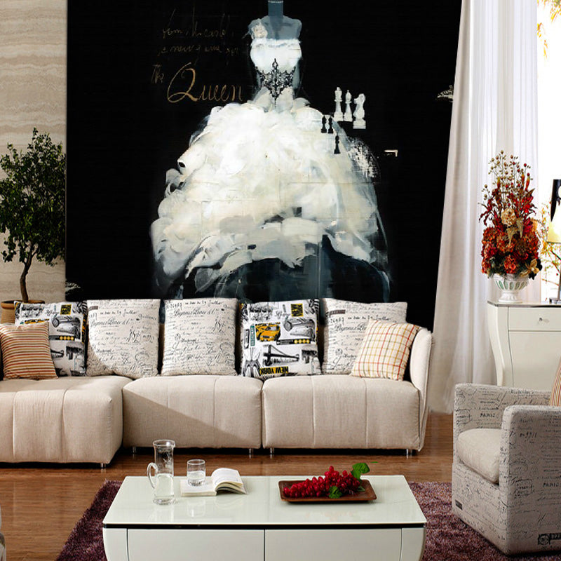 White and Black Classic Mural Personalized Size Wedding Wall Art for Dress Shop Clearhalo 'Wall Decor' 'Wall Mural' 965793