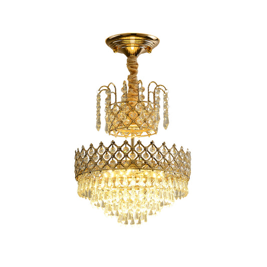 Gold LED Ceiling Pendant Lamp Vintage Crystal Layered Cone Shaped Chandelier for Corridor Clearhalo 'Ceiling Lights' 'Chandeliers' Lighting' options 965829