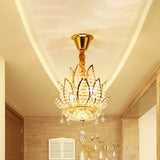 Traditional Lotus Flush Mount Lamp 3-Light Crystal Close to Ceiling Light in Gold Clearhalo 'Ceiling Lights' 'Close To Ceiling Lights' 'Close to ceiling' 'Semi-flushmount' Lighting' 965833