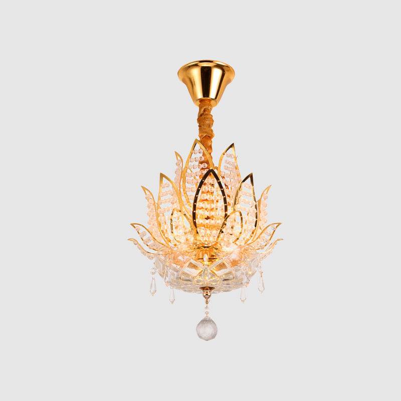 Traditional Lotus Flush Mount Lamp 3-Light Crystal Close to Ceiling Light in Gold Clearhalo 'Ceiling Lights' 'Close To Ceiling Lights' 'Close to ceiling' 'Semi-flushmount' Lighting' 965835