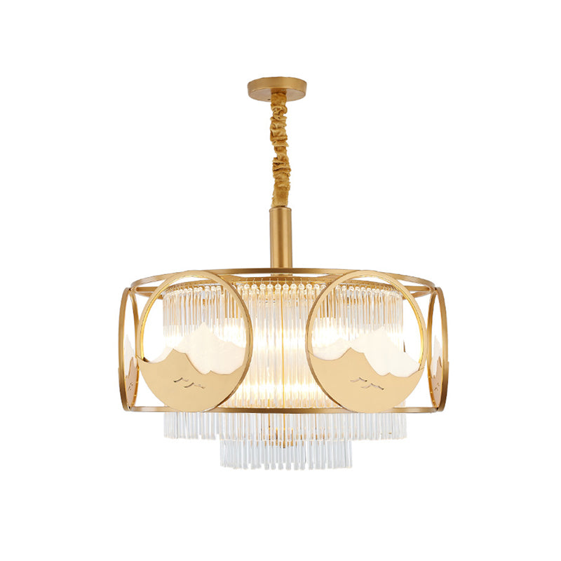 Square/Round Crystal Rods Drop Lamp Traditional 8 Lights Sitting Room Chandelier with Gold Frame Clearhalo 'Ceiling Lights' 'Chandeliers' Lighting' options 965855