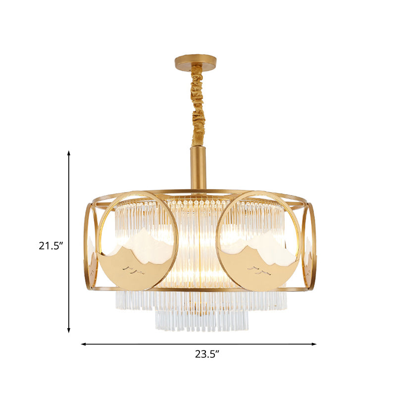 Square/Round Crystal Rods Drop Lamp Traditional 8 Lights Sitting Room Chandelier with Gold Frame Clearhalo 'Ceiling Lights' 'Chandeliers' Lighting' options 965856