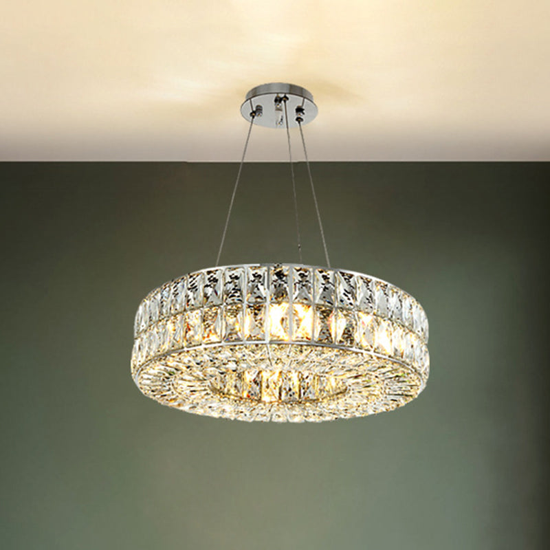 Circle Beveled Crystal Prisms Chandelier Minimalist 8-Bulb Dining Room Pendant Light in Chrome Chrome Clearhalo 'Ceiling Lights' 'Chandeliers' 'Modern Chandeliers' 'Modern' Lighting' 965877