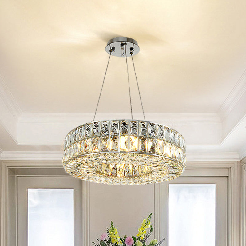 Circle Beveled Crystal Prisms Chandelier Minimalist 8-Bulb Dining Room Pendant Light in Chrome Clearhalo 'Ceiling Lights' 'Chandeliers' 'Modern Chandeliers' 'Modern' Lighting' 965878